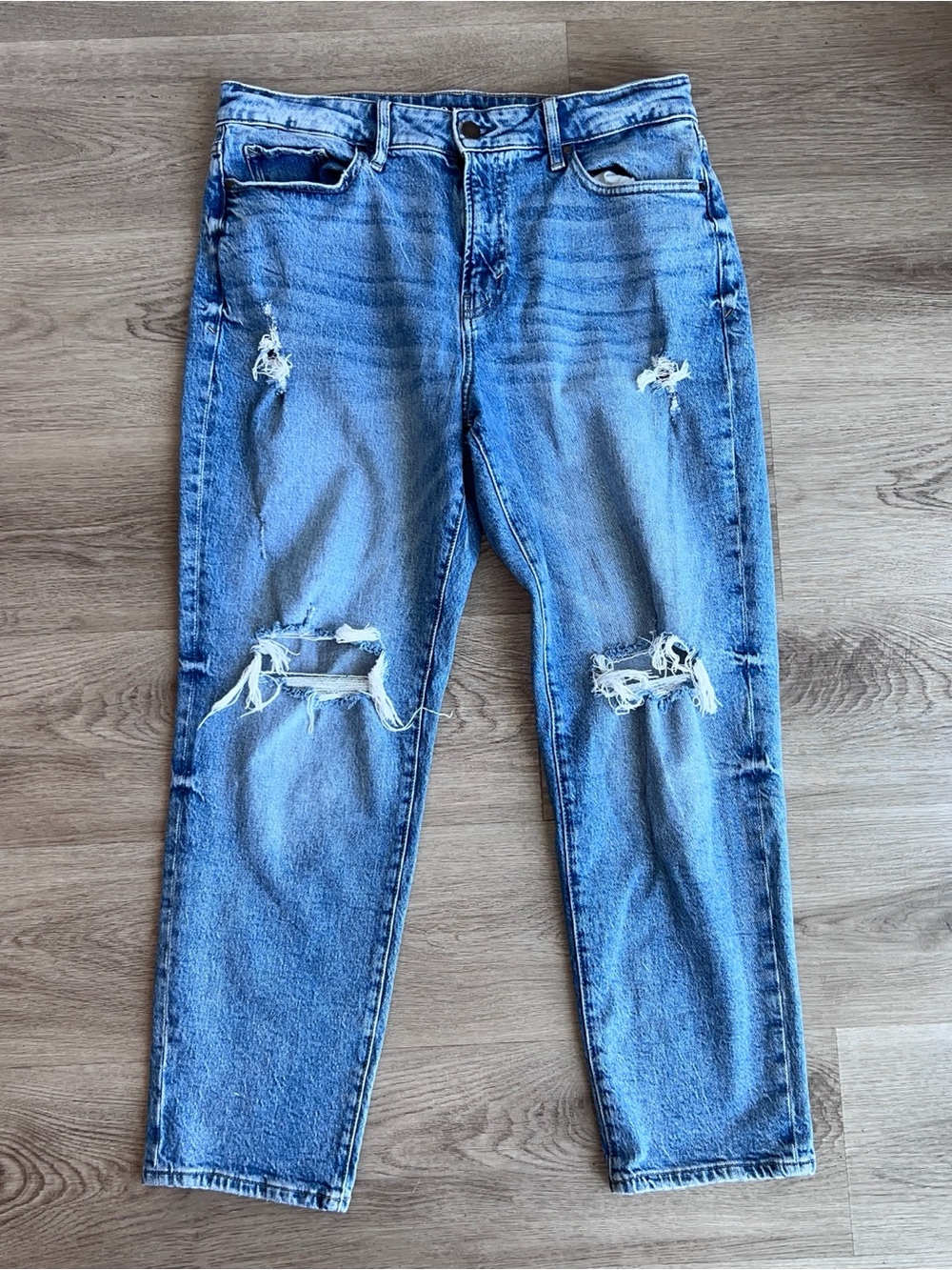 A.n.a Womens Mid-Rise Boyfriend Denim Distressed Jeans Blue Size 12